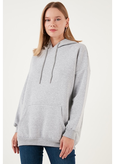Lela Regular Fit Pamuklu Kapüşonlu Yaka Şardonlu Kışlık 2'Li Paket Bayan Sweat 5863854S2 Gri Melanj-Siyah