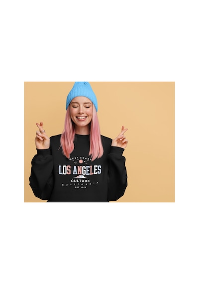 Magors Stıl-x Los Angeles Baskılı Bisiklet Yaka 3 İplik Standart Kalıp Sweatshırt Siyah