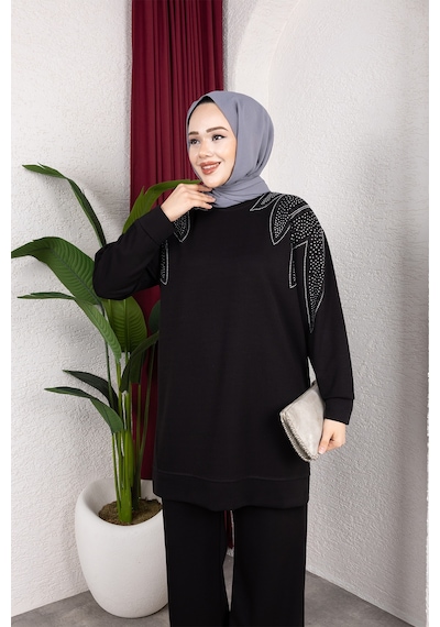 Hira Life Fashion Moda Efsa Kadın Siyah Tesettür Giyim Zarif Taş Detaylı Tunik & Pantolon İkili Takım Siyah Siyah Hira Life Fashion Moda Efsa Kadın Siyah Tesettür Giyim Zarif Taş Detaylı Tunik & Pantolon İkili Takım Siyah Siyah