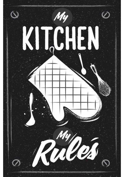 Siyah Kaymaz Tabanlı My Kitchen My Rules Mutfak Halısı Mt46n11