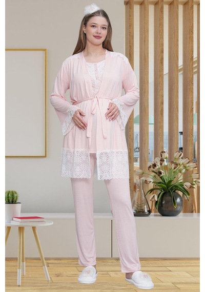 Mecit Pijama Mecit 6203 Pembe Sabahlıklı Lohusa Pijama Takımı