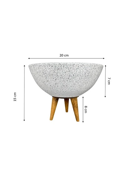 Bitki Tasarımı Ev Dekorasyon Beyaz Granit Aranjman Sunumluk Toprak Saksı 3 Ayaklı 20 Cm Çap