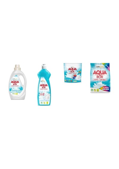 Aquabor Doğal Mineralli Sıvı Beyaz + Elde Bulaşık + Tablet + 4 Kg Renkliler 4 Lü Set 0.75 LT - 2.5 LT - 12 KG