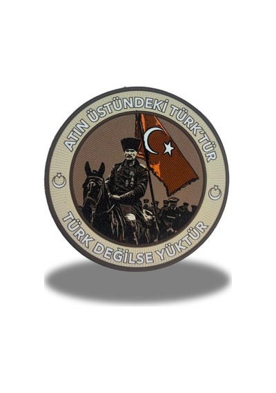 Single Sword Atın Üstündeki Türk Tür, Türk Değilse Yüktür Cırtlı Arma Patch 9.5 Cm Diğer