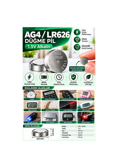 Ag4 Lr626 Saat Pil 1.5v 1 Adet Rio Ag4 Lr626 Para Pil Lityum Düğme Pil Araba Kumandası Baskül Tartı Pili Saat Cihaz Pili