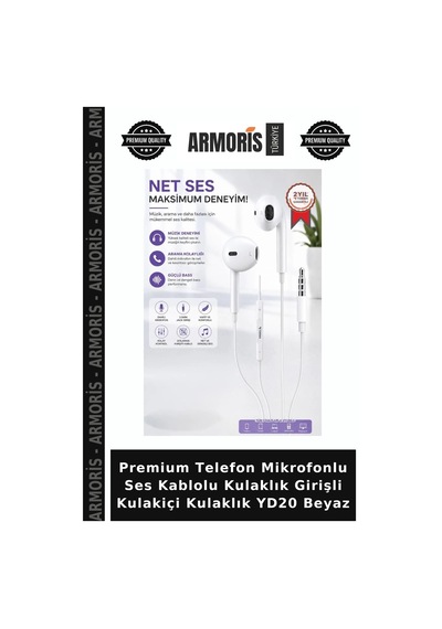 Premium Telefon Mikrofonlu Ses Kablolu Kulaklık Girişli Kulakiçi Kulaklık Yd20 Beyaz