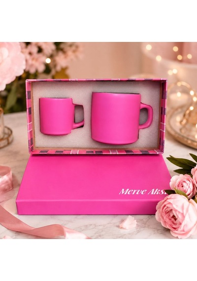 Bk Gift Kişiye Özel İsimli Kutulu Pembe Kutulu Türk Kahvesi Fincanı Ve Kupa Hediye Seti