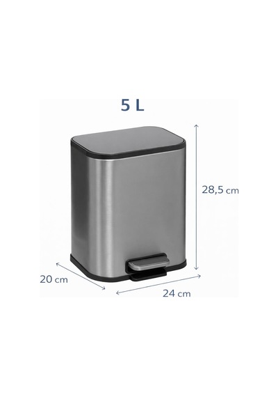 Omnipazar Genesit Gsc502l Kare Pedallı Paslanmaz Çelik Çöp Kovası 5 Litre Gri Gri