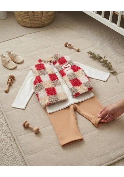 Kız Bebek Camel Renkli Yelekli Takım Modeli Vizon