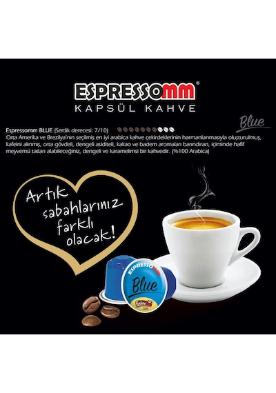 Espressomm® Premium Blue Alüminyum Kapsül Kahve-kafeinsiz! (50 Ad