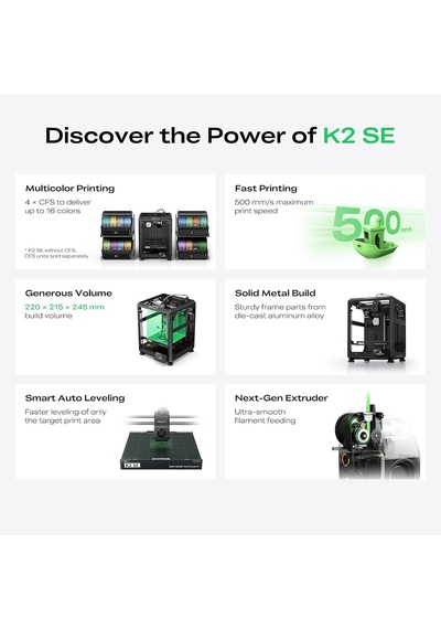 Creality K2 Se 3d Yazıcı, Cfs Çok Renkli Baskıyı Destekler, 500 Mm/sn Yüksek Hızlı Baskı, Otomatik Tesviye, Titreşim Kontrolü, Doğrudan Tahrikli Ekstruder, Yapım Alanı 220 215 245 Mm Creality K2 Se 3d Yazıcı, Cfs Çok Renkli Baskıyı Destekler, 500 Mm/sn Yüksek Hızlı Baskı, Otomatik Tesviye, Titreşim Kontrolü, Doğrudan Tahrikli Ekstruder, Yapım Alanı 220 215 245 Mm