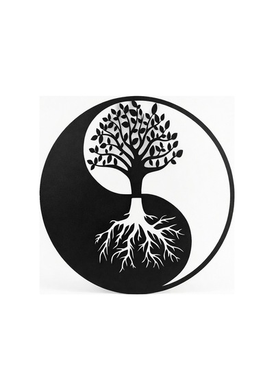 Yin Yang Hayat Ağacı Duvar Tablosu Mdf Kesim Spiritüel Duvar Süsü Açık Gri - Gümüş
