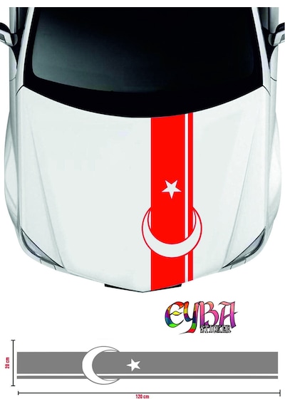 Sticker Ön Kaput Ay Yıldız Şerit Sticker - Oto Sticker 118x20cm