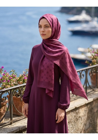Moda Nuda Çift Taraflı Logo Desen Şal Bordo