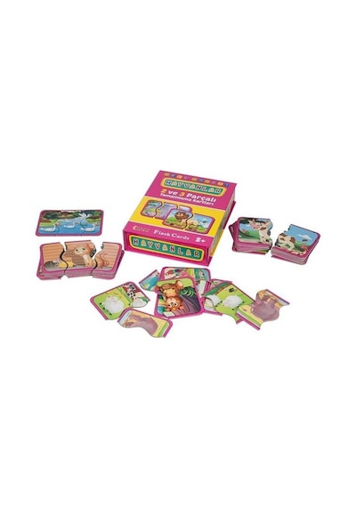 Hayvanlar Tamamlama Kartları 2 - 3 Parçalı Puzzle Zeka Kartları