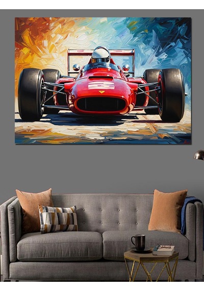 Ahşap Tablo Yarış Pistinde Kırmızı Formula Arabası