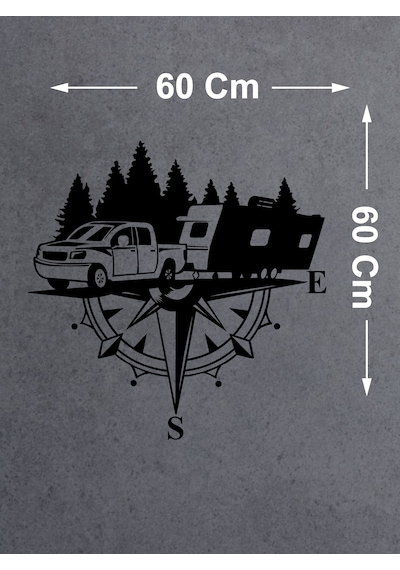Pusula Ve Karavan Sticker, Kamp Kampçı Doğa, Araba Oto Pickup Karavan Sticker 02518 60x60 Cm