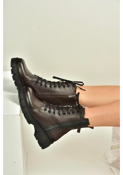 Fox Shoes V555589103 Kahverengi Hakiki Deri Bağcıklı Postal Bot Kahverengi