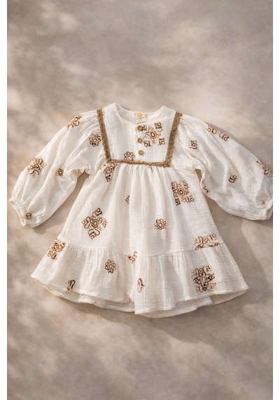 Uğur Bebe Çift Kat Müslin Kumaş Kız Çocuk Elbise %100 Pamuk, Balon Kollu, Nefes Alan Kumaş Ekru Ekru Uğur Bebe Çift Kat Müslin Kumaş Kız Çocuk Elbise %100 Pamuk, Balon Kollu, Nefes Alan Kumaş Ekru Ekru