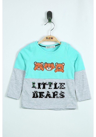 Toontoy Kids Toontoy Kız Bebek Tişört Little Bears Baskılı Mint Yeşili