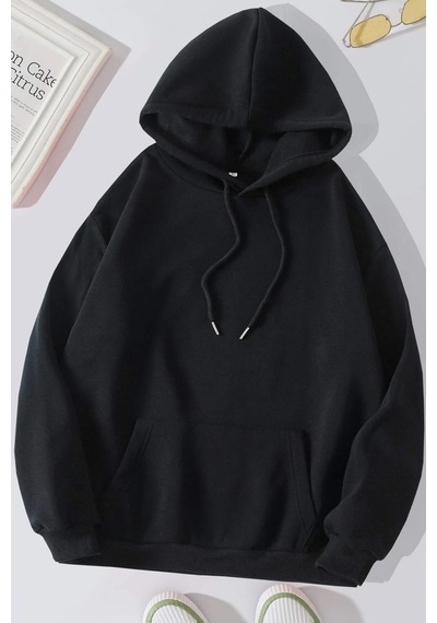 Unisex Heart Sırt Baskılı Oversize Sweatshirt Siyah