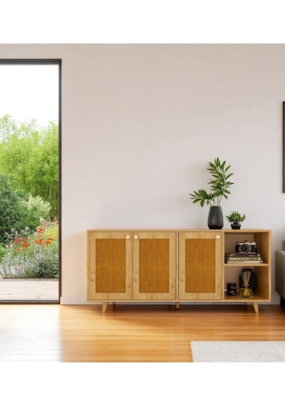 Floradesign Bali Jute Konsol / Konsol / Çok Amaçlı Dolap 160 Cm Mdf Kapaklı Meşe