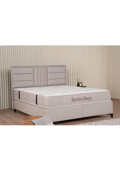 Kilim Mobilya Bamboo Sleepy Set ( Sandıklı Baza + Başlık + Yatak ) 180x200 Krem