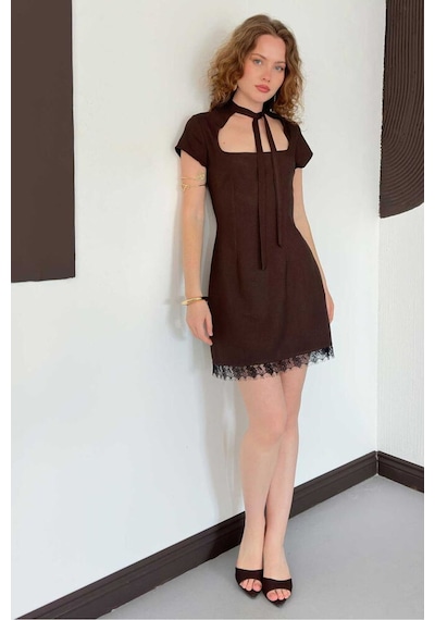 Verymoda D 3040 Dantel Detaylı Elbise D3040 Kahve