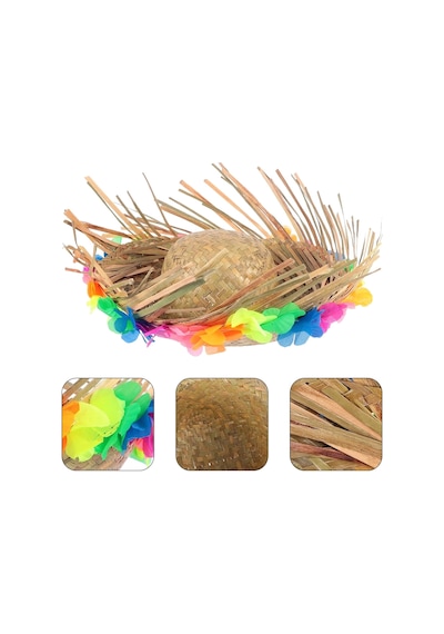 Populermarketim - Naturel Renk Püsküllü Örme Hasır Hawaii Luau Aloha Şapka 13x36 Cm Standart