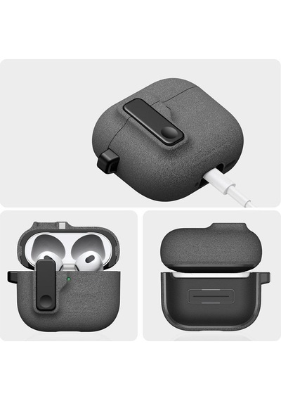 Apple Uyumlu AirPods 4. Nesil İle Kılıf Standlı Kilitli Tpu Premium Matte Trip Case Koyu Gri