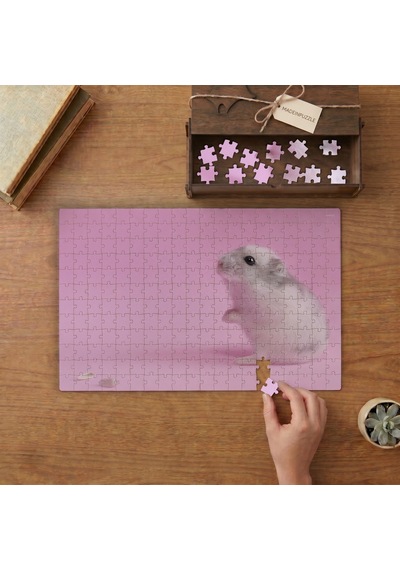 Beyaz Hamster Tasarımı 240 Parça Ahşap Puzzle Ahşap Kutuda Mpy40094