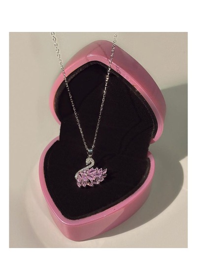 Stainless Steel Kuğu Model Çelik Kolye Pembe