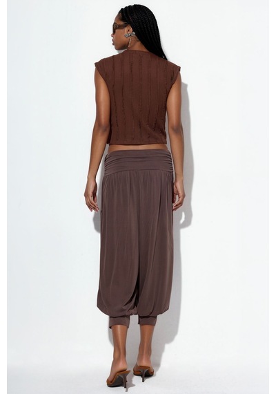 Hiccup Busem Kadın Modal Polyester Kapri Şalvar Pantolon Mocha Kahvesi