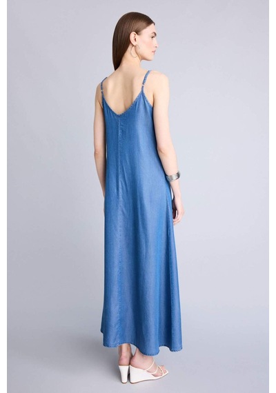 Defacto Fashıon Fıt Tencel Açık İndigo Midi Elbise H2539ax26hsnm85 İndigo-nm85