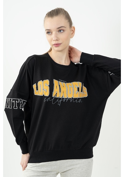 Maraton Sportswear Oversize Kadın Bisiklet Yaka Uzun Kol Basic Siyah Sweatshirt 22168-siyah Siyah