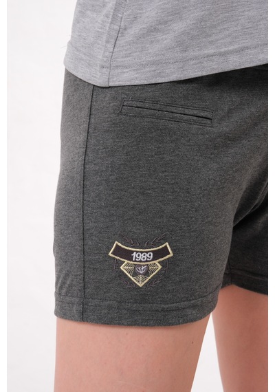 Kadın Polo Yaka T-shirt Takımı Rahat Kesim Yazlık Günlük Kombin Gri Melanj