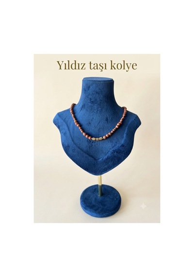 Yıldız Taşı Doğal Taş Kolye El Yapımı Tasarım Kolye Gold Hematit Detaylı Bej Bej