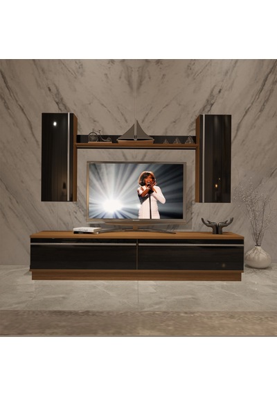 Decoraktiv Eko 5db Mdf Std Tv Ünitesi Tv Sehpası Ceviz - Siyah