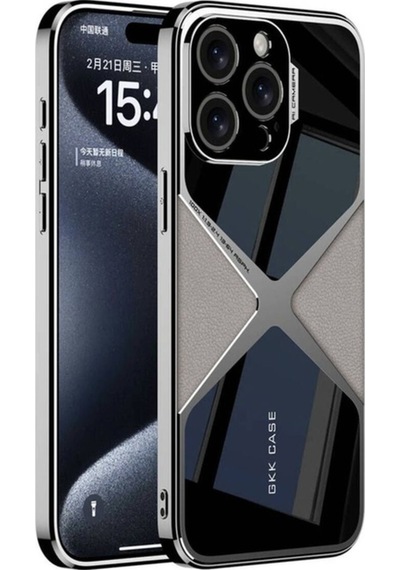 Apple     Uyumlu iPhone 15 Pro Max Kılıf Ultra İnce Kamera Korumalı Pc + Deri Arka Yüzey Zore X-pro Kapak Titanyum-Gri