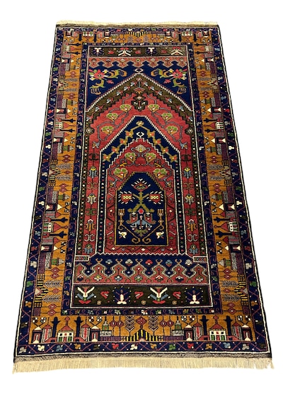 El Dokuma Yahyalı Büyük Mihraplı 115x210 Antika Kök Boya Halı Teşhir Ürün