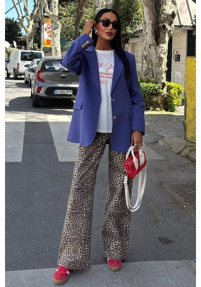 Kadın İndigo Kruvaze Oversize Uzun Ceket Indigo