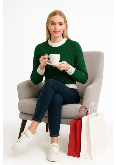 Hira Life Fashion Kadın Bisiklet Yaka Fitili Ve Şerit Detaylı Crop Triko Kısa Kazak Yeşil Yeşil Hira Life Fashion Kadın Bisiklet Yaka Fitili Ve Şerit Detaylı Crop Triko Kısa Kazak Yeşil Yeşil