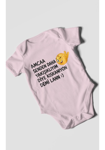 Morivokids Amaa Senden Daha Yazılı Kısa Kollu Bebek Body %100 Pamuk Bebe Pembe
