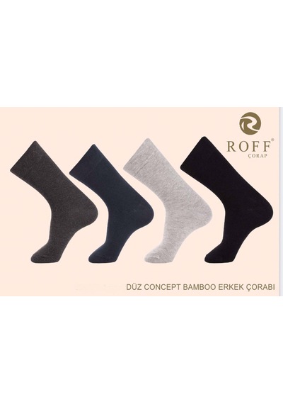 Roff Erkek Bamboo Soket Düz Çorap 14009 - 6 Adet Karışık Renk