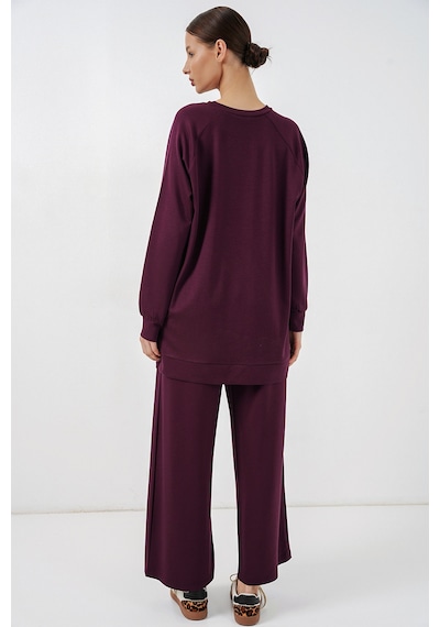Bigdart Kadın Desenli Oversize Tunik Pantolon İkili Takım 55462 - Mor