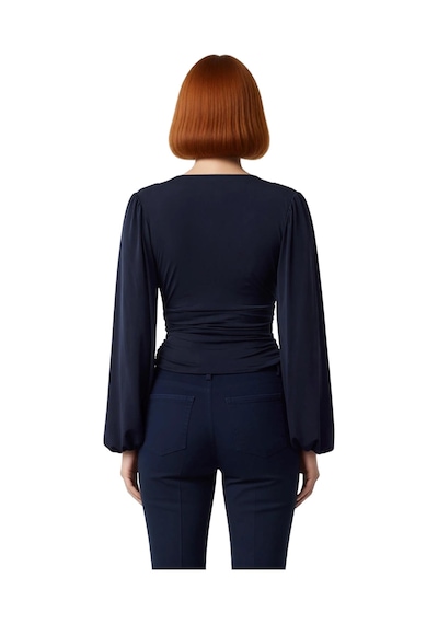 Ersefa Stil Kadın Animal Baskı Yeşili Büzgü Drape Detaylı Kollu Esnek Bl Lacivert