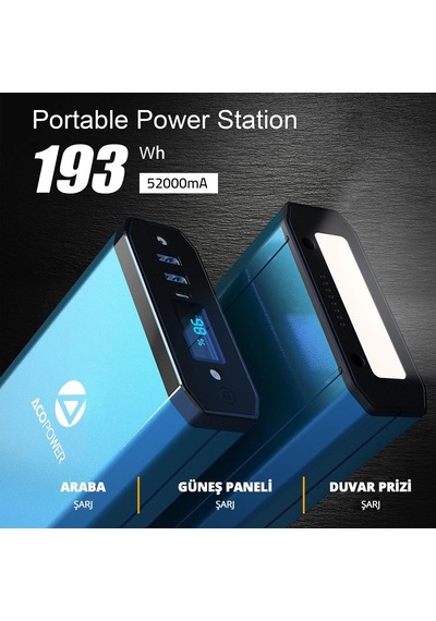 Acopoer X230 14.8Volt 13Amper Li-ion Yedek Buzdolabı Aküsü + Powerbank + LED Lamba