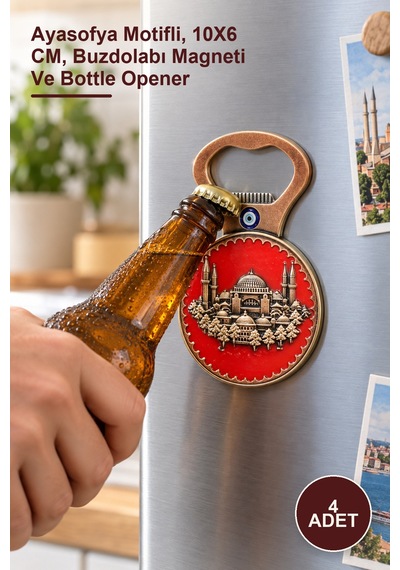 4 Adet Yöresel Ayasofya Magnet Ve Açacak Ayasofya Motifli, 10x6 Cm, Buzdolabı Magneti Ve Bottle Opener