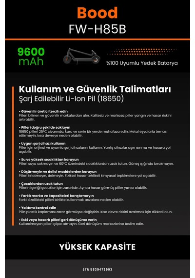 Bood FW-H85B / 36v 9600mAh Elektrikli Scooter Bataryası