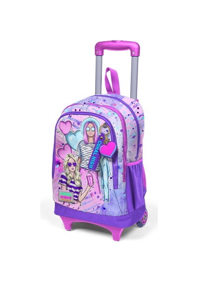Coral High Kids Pembe Mor Fashion Girl Desenli Üç Bölmeli Çekçekli Okul Sırt Çantası 23955